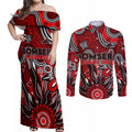 Personalised Bombers NAIDOC Week 2024 Couples Matching Off Shoulder Maxi Dress and Long Sleeve Button Shirt Aussie Aboriginal Art