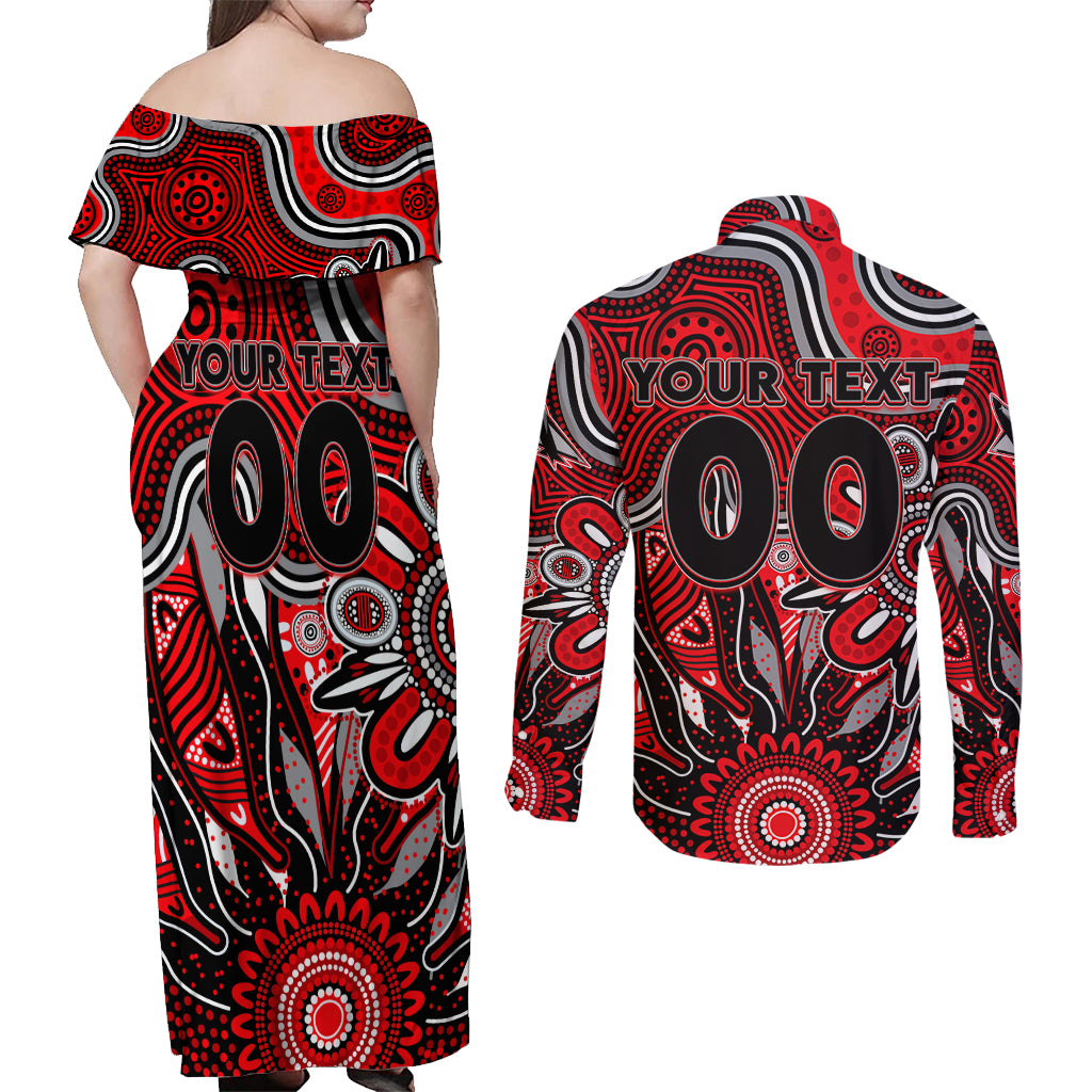Personalised Bombers NAIDOC Week 2024 Couples Matching Off Shoulder Maxi Dress and Long Sleeve Button Shirt Aussie Aboriginal Art