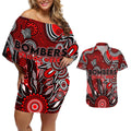 Personalised Bombers NAIDOC Week 2024 Couples Matching Off Shoulder Short Dress and Hawaiian Shirt Aussie Aboriginal Art