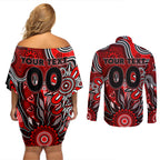 Personalised Bombers NAIDOC Week 2024 Couples Matching Off Shoulder Short Dress and Long Sleeve Button Shirt Aussie Aboriginal Art