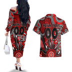 Personalised Bombers NAIDOC Week 2024 Couples Matching Off The Shoulder Long Sleeve Dress and Hawaiian Shirt Aussie Aboriginal Art