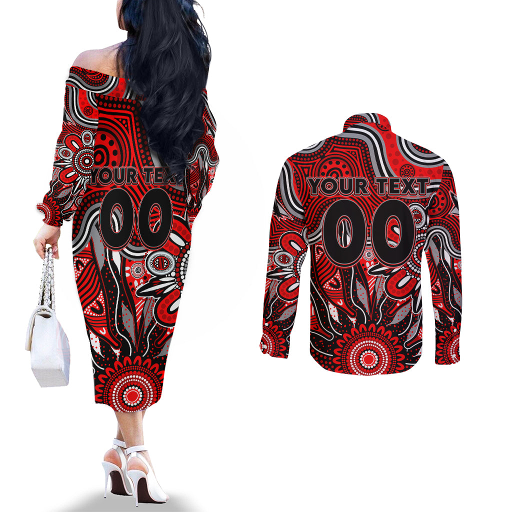Personalised Bombers NAIDOC Week 2024 Couples Matching Off The Shoulder Long Sleeve Dress and Long Sleeve Button Shirt Aussie Aboriginal Art