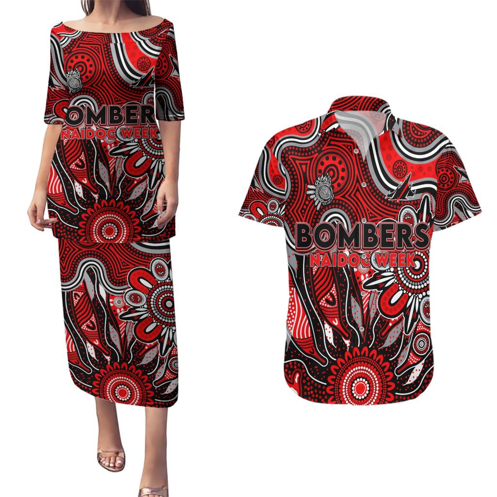 Personalised Bombers NAIDOC Week 2024 Couples Matching Puletasi and Hawaiian Shirt Aussie Aboriginal Art