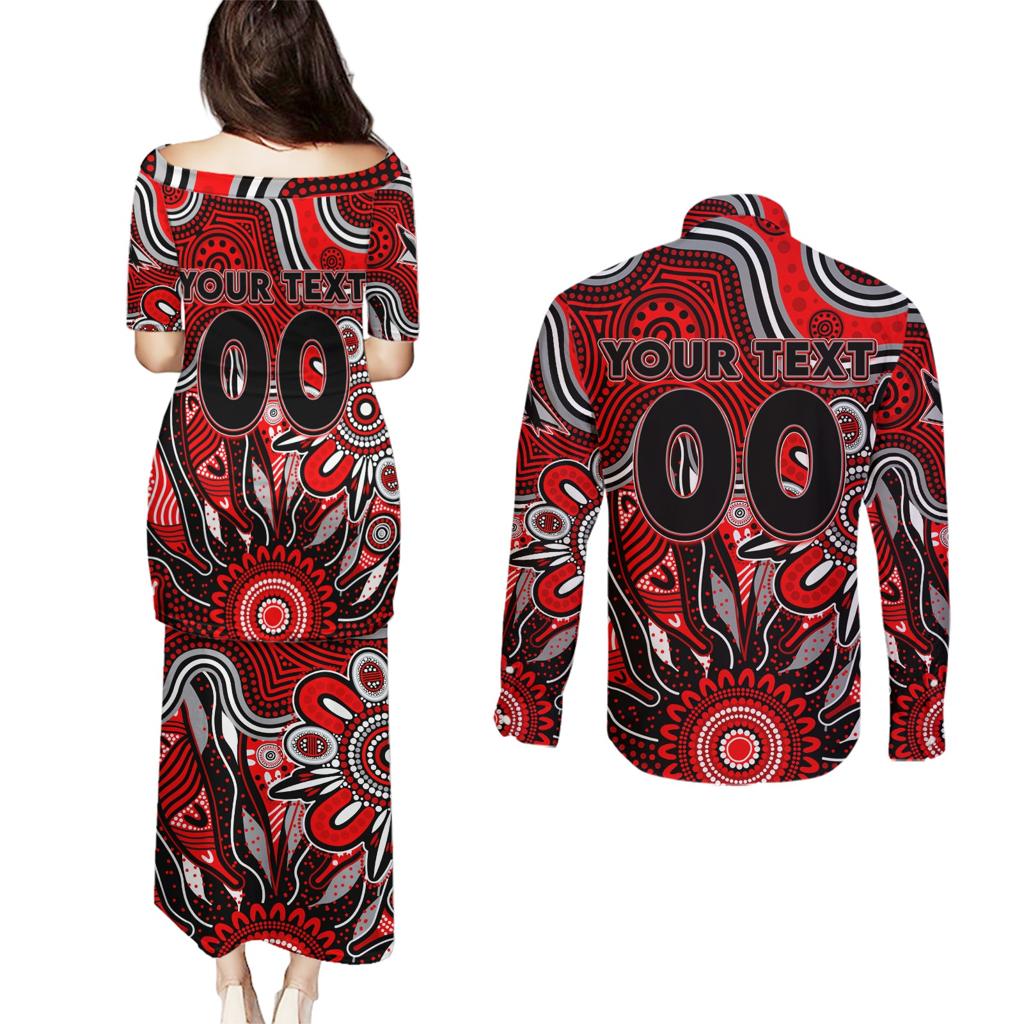 Personalised Bombers NAIDOC Week 2024 Couples Matching Puletasi and Long Sleeve Button Shirt Aussie Aboriginal Art