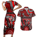 Personalised Bombers NAIDOC Week 2024 Couples Matching Short Sleeve Bodycon Dress and Hawaiian Shirt Aussie Aboriginal Art