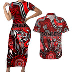Personalised Bombers NAIDOC Week 2024 Couples Matching Short Sleeve Bodycon Dress and Hawaiian Shirt Aussie Aboriginal Art