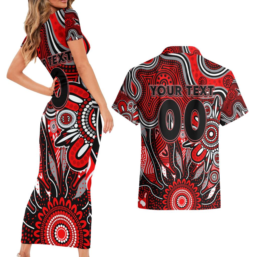 Personalised Bombers NAIDOC Week 2024 Couples Matching Short Sleeve Bodycon Dress and Hawaiian Shirt Aussie Aboriginal Art
