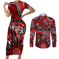 Personalised Bombers NAIDOC Week 2024 Couples Matching Short Sleeve Bodycon Dress and Long Sleeve Button Shirt Aussie Aboriginal Art