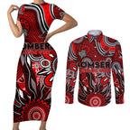 Personalised Bombers NAIDOC Week 2024 Couples Matching Short Sleeve Bodycon Dress and Long Sleeve Button Shirt Aussie Aboriginal Art
