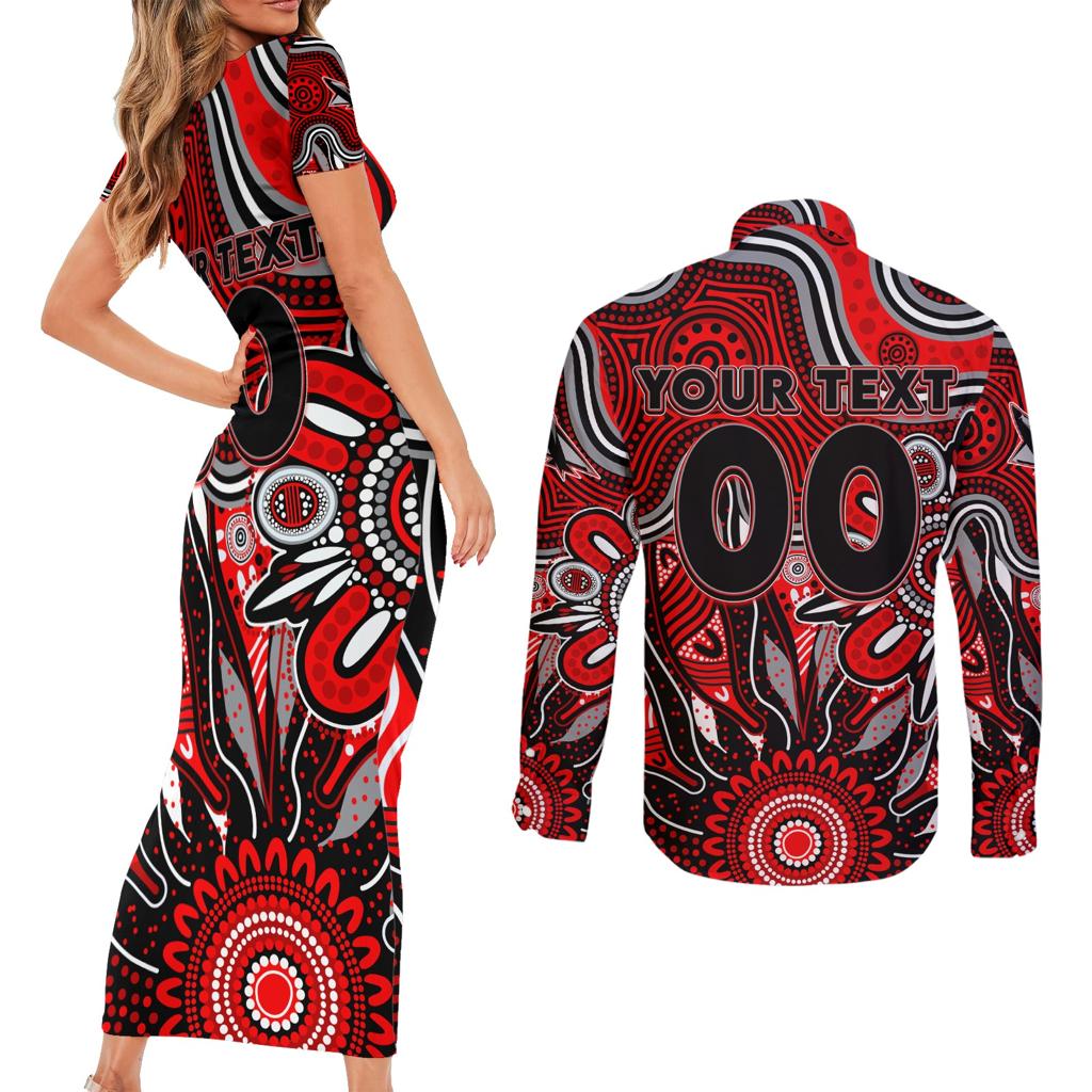 Personalised Bombers NAIDOC Week 2024 Couples Matching Short Sleeve Bodycon Dress and Long Sleeve Button Shirt Aussie Aboriginal Art