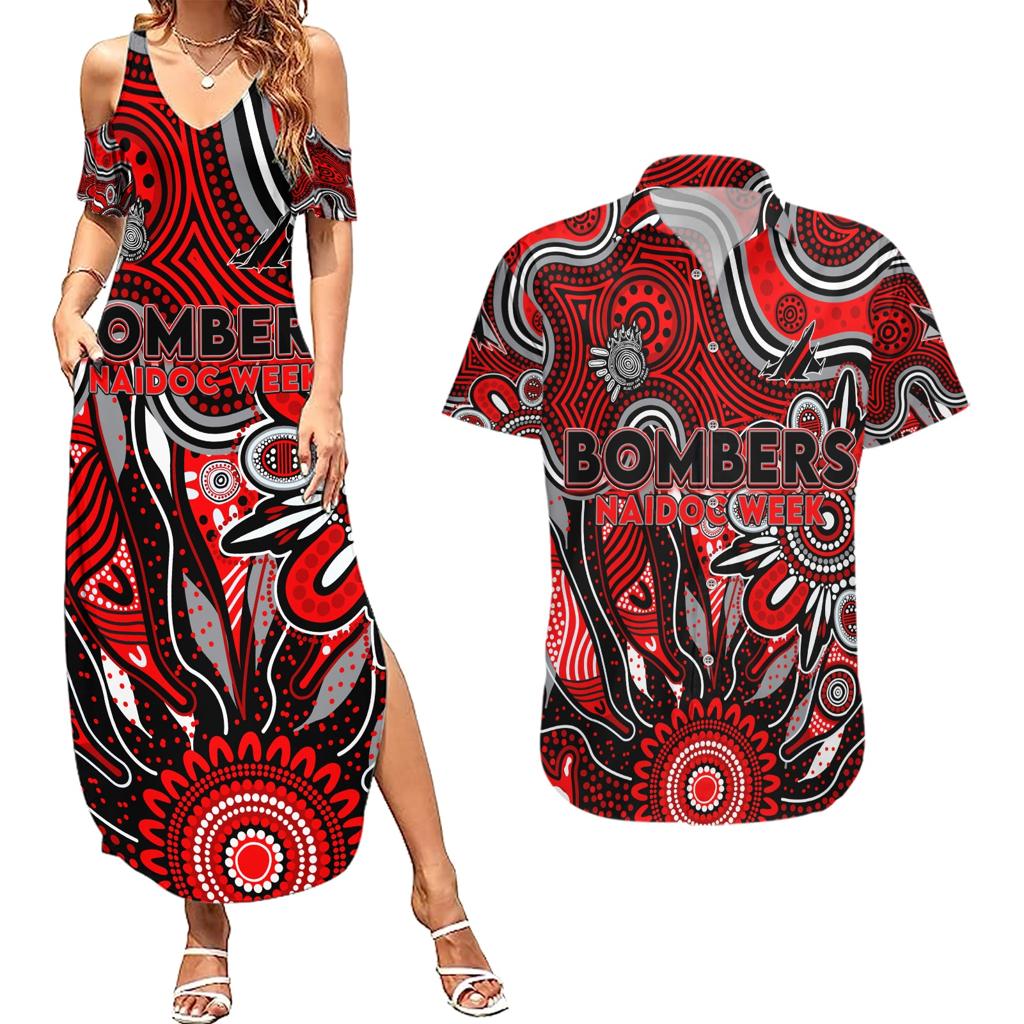 Personalised Bombers NAIDOC Week 2024 Couples Matching Summer Maxi Dress and Hawaiian Shirt Aussie Aboriginal Art