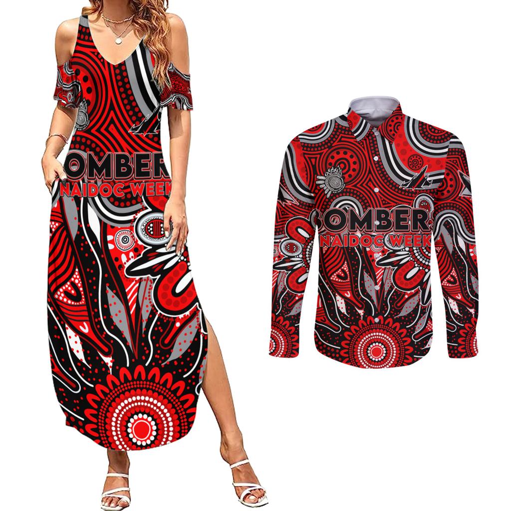 Personalised Bombers NAIDOC Week 2024 Couples Matching Summer Maxi Dress and Long Sleeve Button Shirt Aussie Aboriginal Art