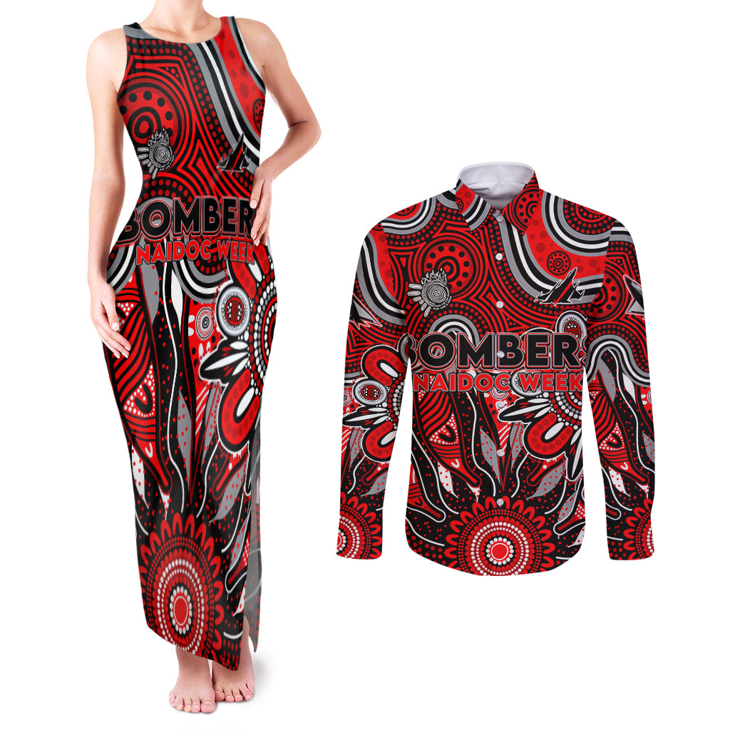 Personalised Bombers NAIDOC Week 2024 Couples Matching Tank Maxi Dress and Long Sleeve Button Shirt Aussie Aboriginal Art