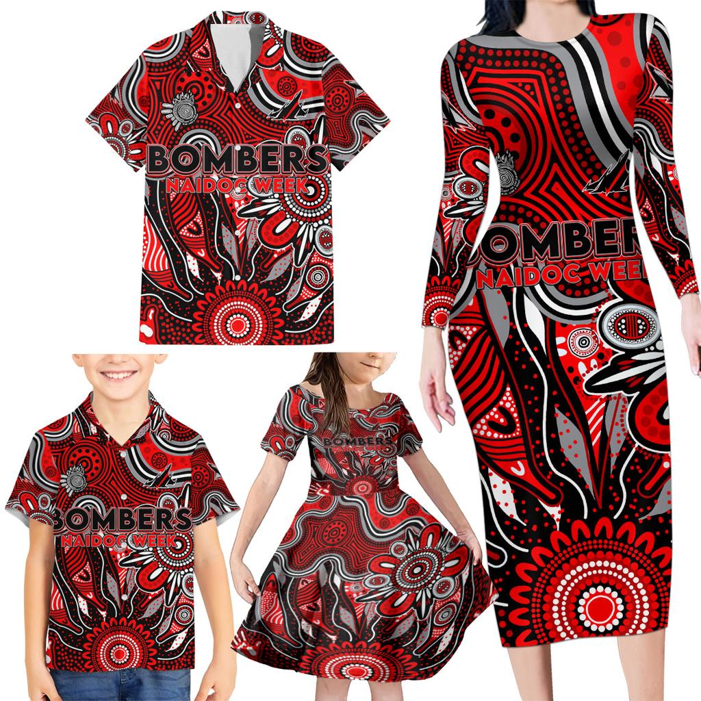 Personalised Bombers NAIDOC Week 2024 Family Matching Long Sleeve Bodycon Dress and Hawaiian Shirt Aussie Aboriginal Art