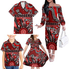 Personalised Bombers NAIDOC Week 2024 Family Matching Off The Shoulder Long Sleeve Dress and Hawaiian Shirt Aussie Aboriginal Art