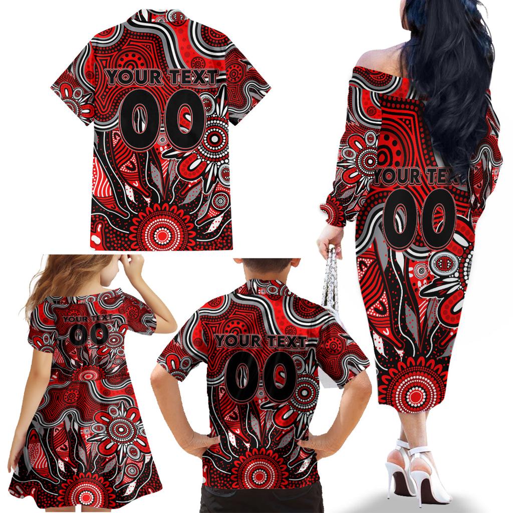 Personalised Bombers NAIDOC Week 2024 Family Matching Off The Shoulder Long Sleeve Dress and Hawaiian Shirt Aussie Aboriginal Art