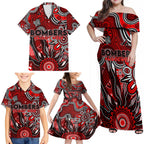 Personalised Bombers NAIDOC Week 2024 Family Matching Off Shoulder Maxi Dress and Hawaiian Shirt Aussie Aboriginal Art