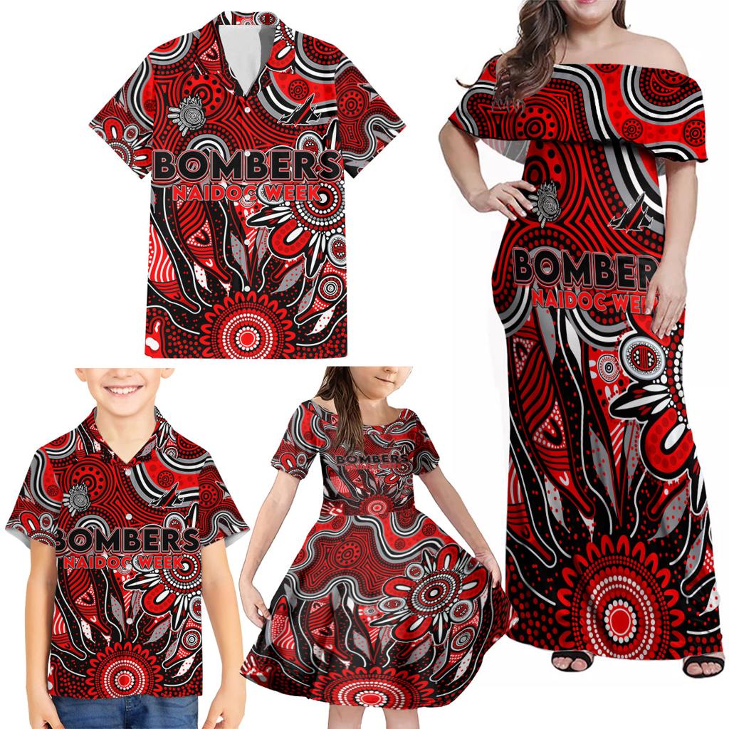 Personalised Bombers NAIDOC Week 2024 Family Matching Off Shoulder Maxi Dress and Hawaiian Shirt Aussie Aboriginal Art