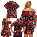 Personalised Bombers NAIDOC Week 2024 Family Matching Off Shoulder Short Dress and Hawaiian Shirt Aussie Aboriginal Art