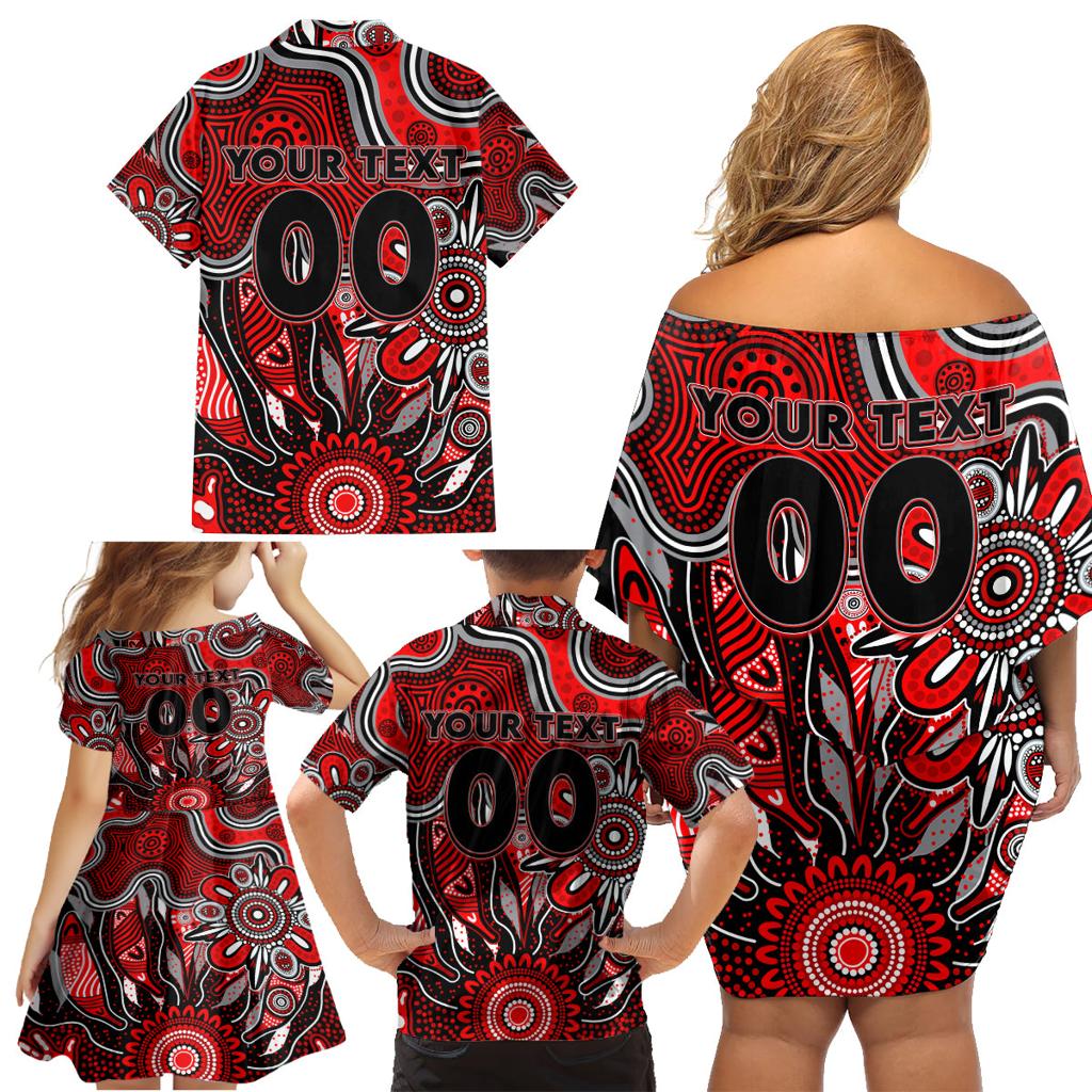 Personalised Bombers NAIDOC Week 2024 Family Matching Off Shoulder Short Dress and Hawaiian Shirt Aussie Aboriginal Art