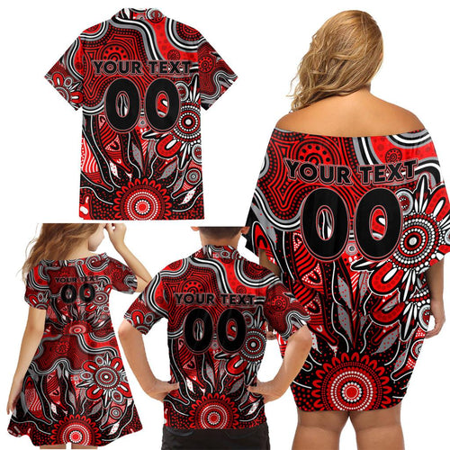 Personalised Bombers NAIDOC Week 2024 Family Matching Off Shoulder Short Dress and Hawaiian Shirt Aussie Aboriginal Art