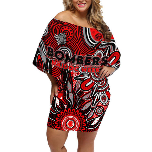Personalised Bombers NAIDOC Week 2024 Family Matching Off Shoulder Short Dress and Hawaiian Shirt Aussie Aboriginal Art