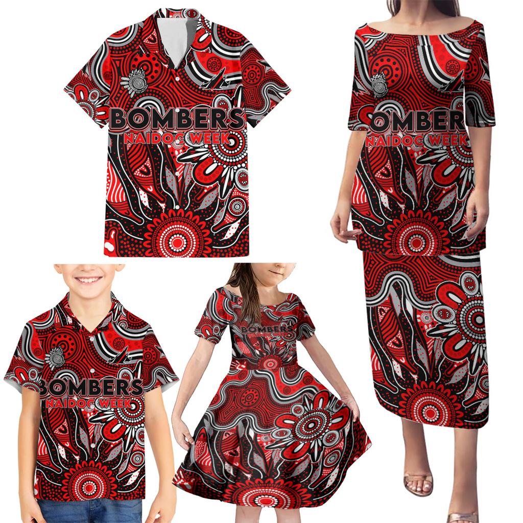 Personalised Bombers NAIDOC Week 2024 Family Matching Puletasi and Hawaiian Shirt Aussie Aboriginal Art