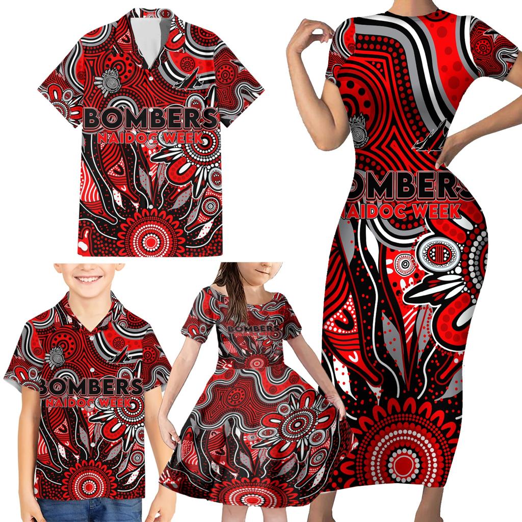 Personalised Bombers NAIDOC Week 2024 Family Matching Short Sleeve Bodycon Dress and Hawaiian Shirt Aussie Aboriginal Art