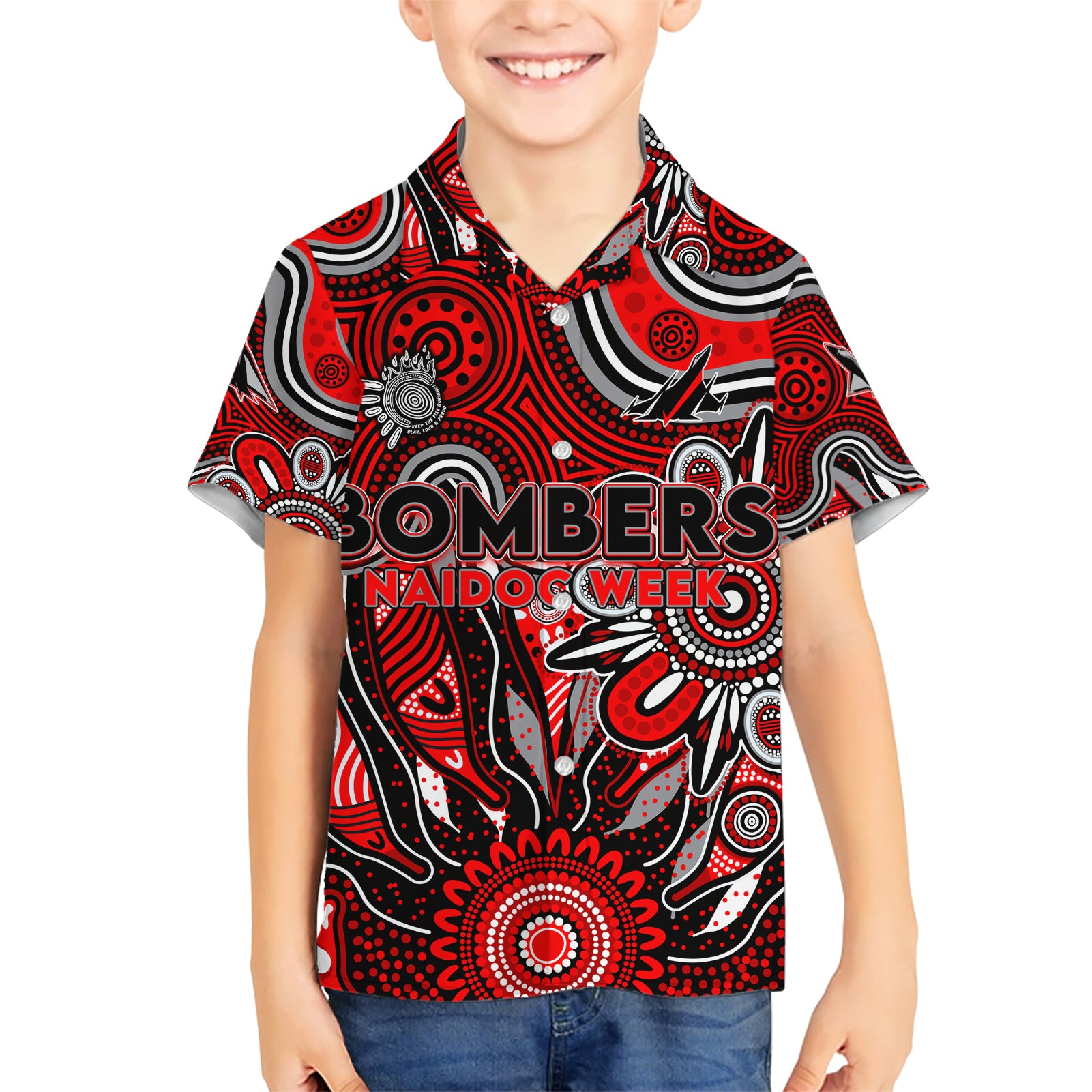Personalised Bombers NAIDOC Week 2024 Kid Hawaiian Shirt Aussie Aboriginal Art
