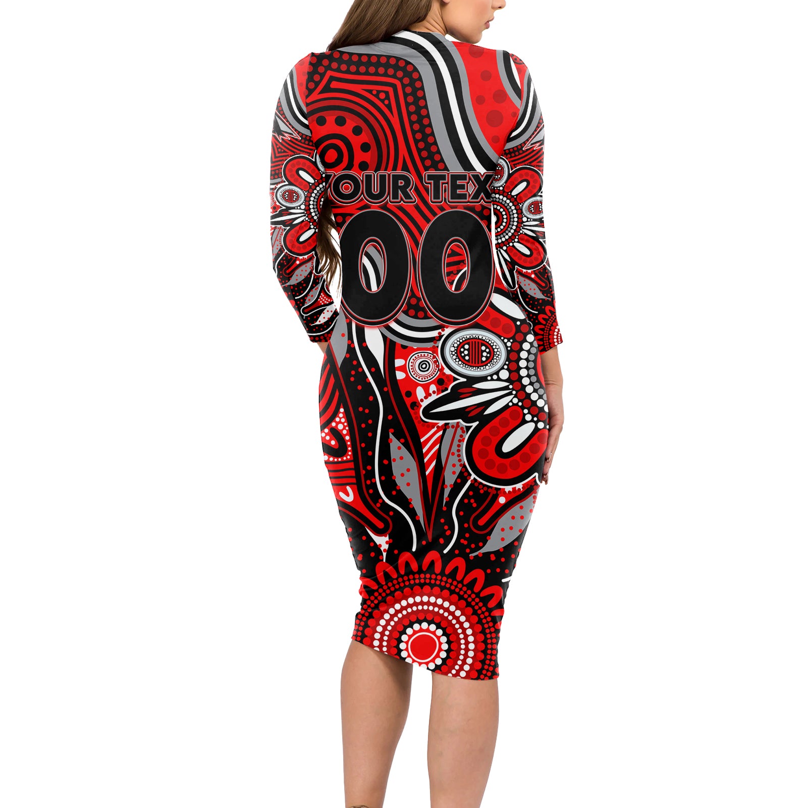 Personalised Bombers NAIDOC Week 2024 Long Sleeve Bodycon Dress Aussie Aboriginal Art