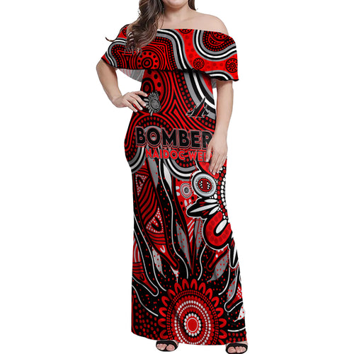 Personalised Bombers NAIDOC Week 2024 Off Shoulder Maxi Dress Aussie Aboriginal Art