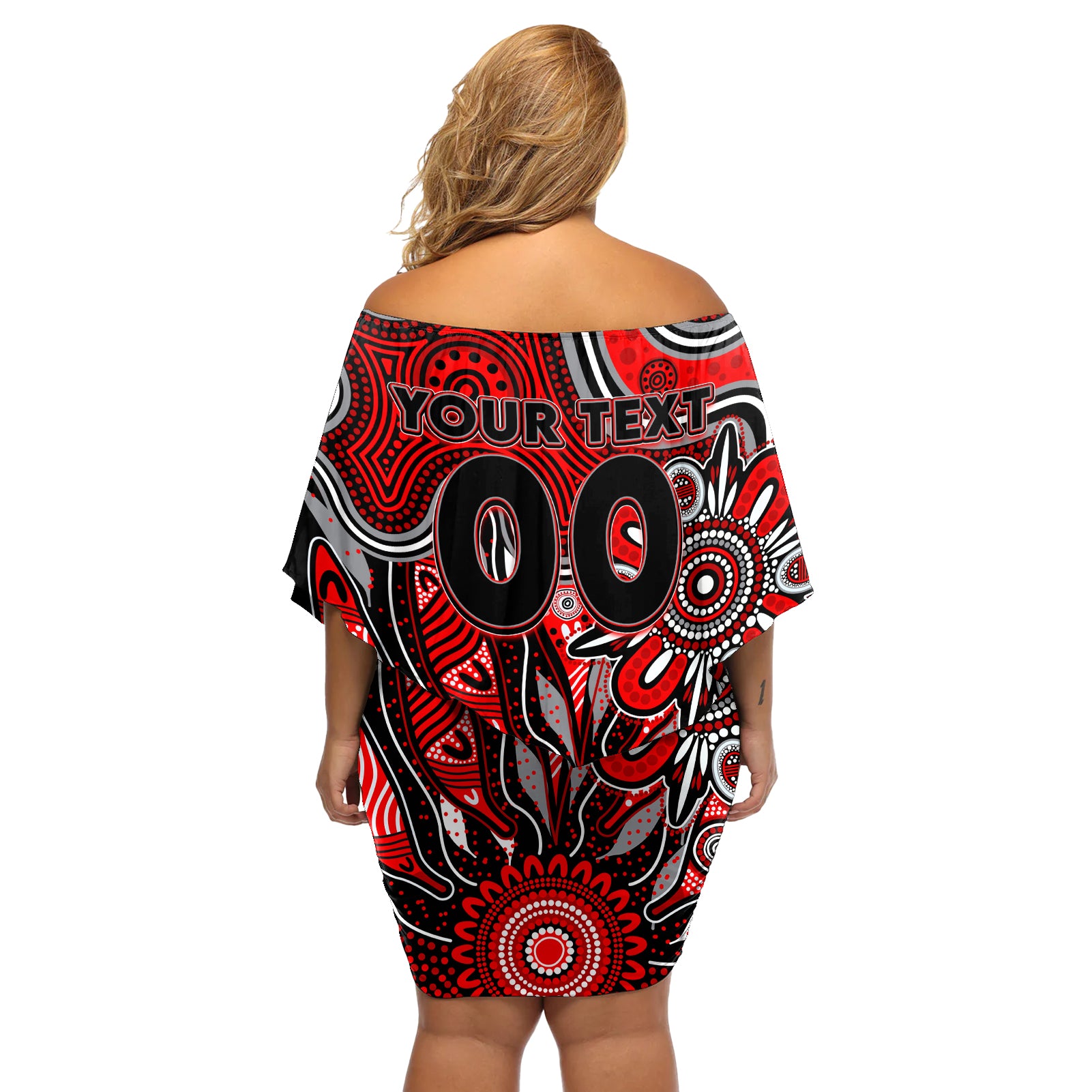 Personalised Bombers NAIDOC Week 2024 Off Shoulder Short Dress Aussie Aboriginal Art