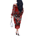 Personalised Bombers NAIDOC Week 2024 Off The Shoulder Long Sleeve Dress Aussie Aboriginal Art