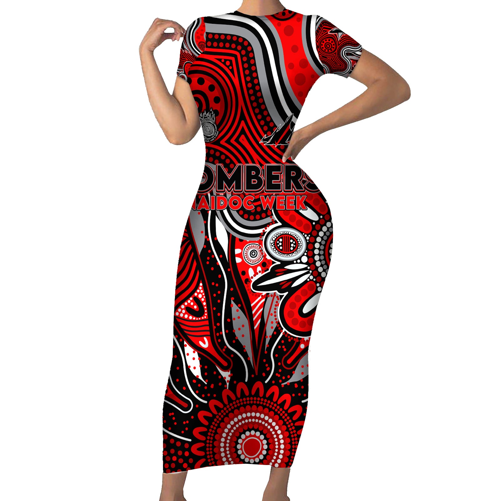 Personalised Bombers NAIDOC Week 2024 Short Sleeve Bodycon Dress Aussie Aboriginal Art