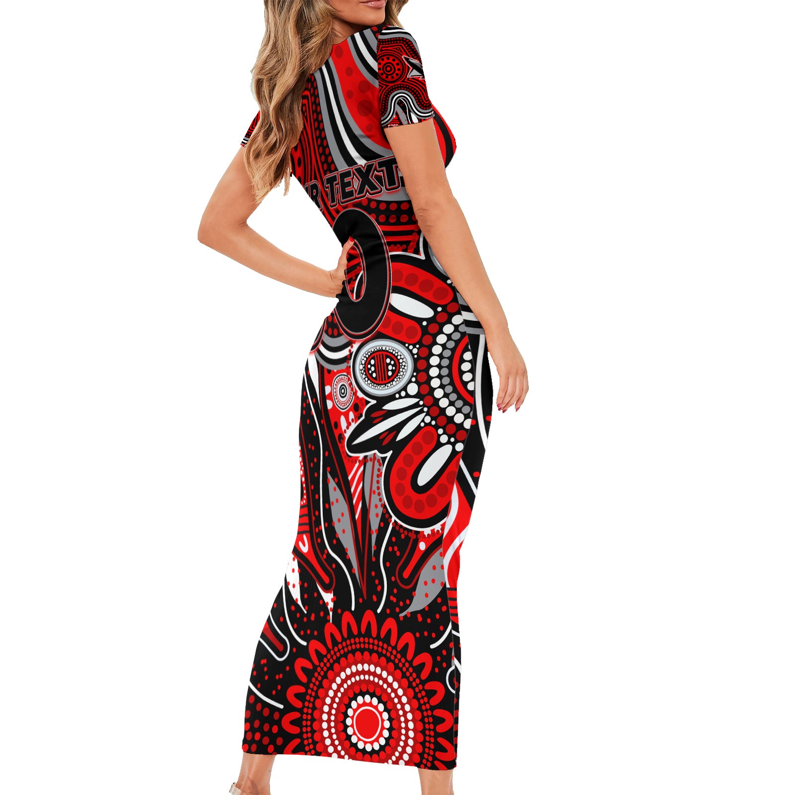 Personalised Bombers NAIDOC Week 2024 Short Sleeve Bodycon Dress Aussie Aboriginal Art