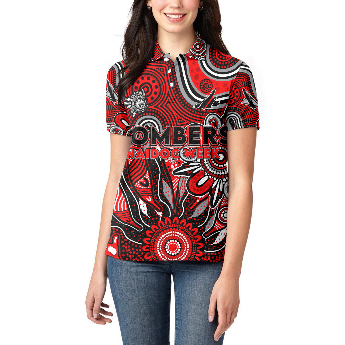 Personalised Bombers NAIDOC Week 2024 Women Polo Shirt Aussie Aboriginal Art