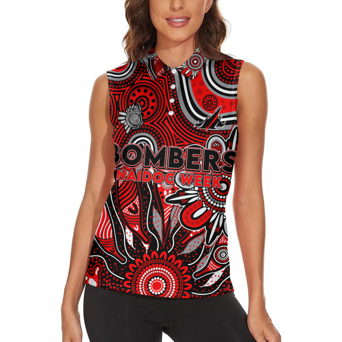 Personalised Bombers NAIDOC Week 2024 Women Sleeveless Polo Shirt Aussie Aboriginal Art