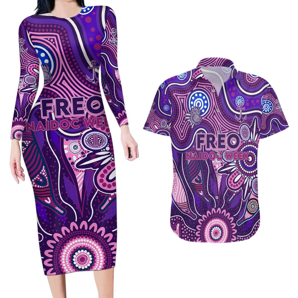 Personalised Freo NAIDOC Week 2024 Couples Matching Long Sleeve Bodycon Dress and Hawaiian Shirt Aussie Aboriginal Art