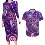 Personalised Freo NAIDOC Week 2024 Couples Matching Long Sleeve Bodycon Dress and Hawaiian Shirt Aussie Aboriginal Art