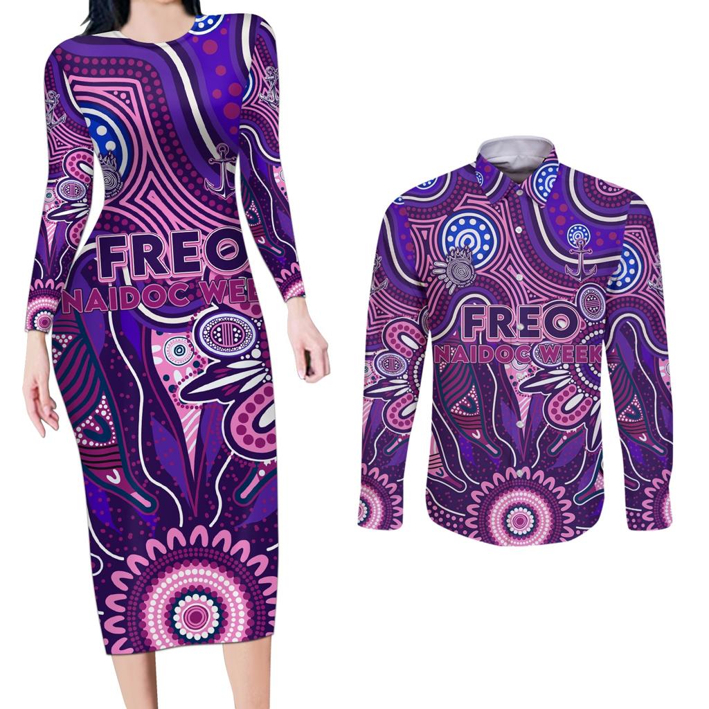 Personalised Freo NAIDOC Week 2024 Couples Matching Long Sleeve Bodycon Dress and Long Sleeve Button Shirt Aussie Aboriginal Art