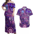Personalised Freo NAIDOC Week 2024 Couples Matching Off Shoulder Maxi Dress and Hawaiian Shirt Aussie Aboriginal Art