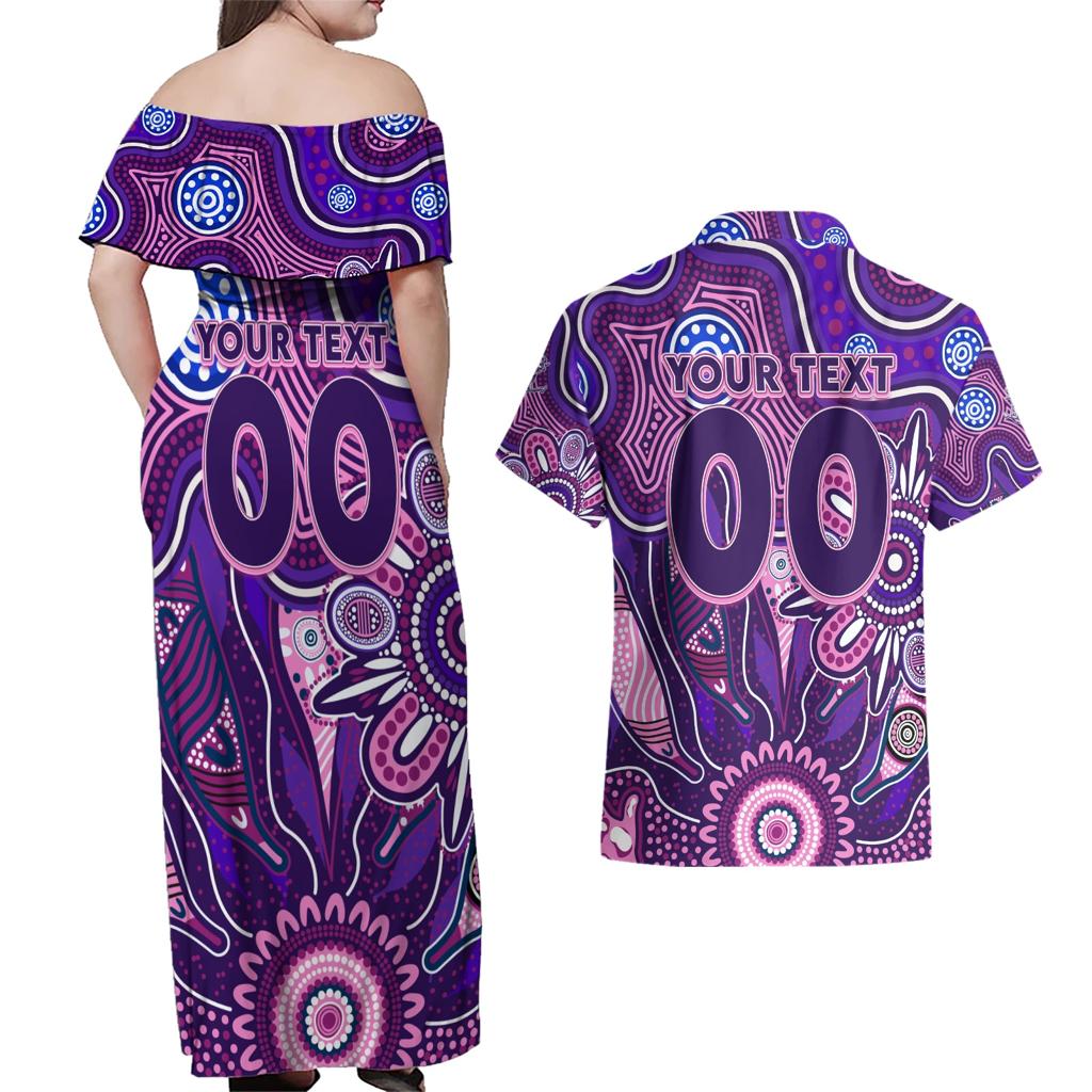 Personalised Freo NAIDOC Week 2024 Couples Matching Off Shoulder Maxi Dress and Hawaiian Shirt Aussie Aboriginal Art