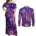 Personalised Freo NAIDOC Week 2024 Couples Matching Off Shoulder Maxi Dress and Long Sleeve Button Shirt Aussie Aboriginal Art