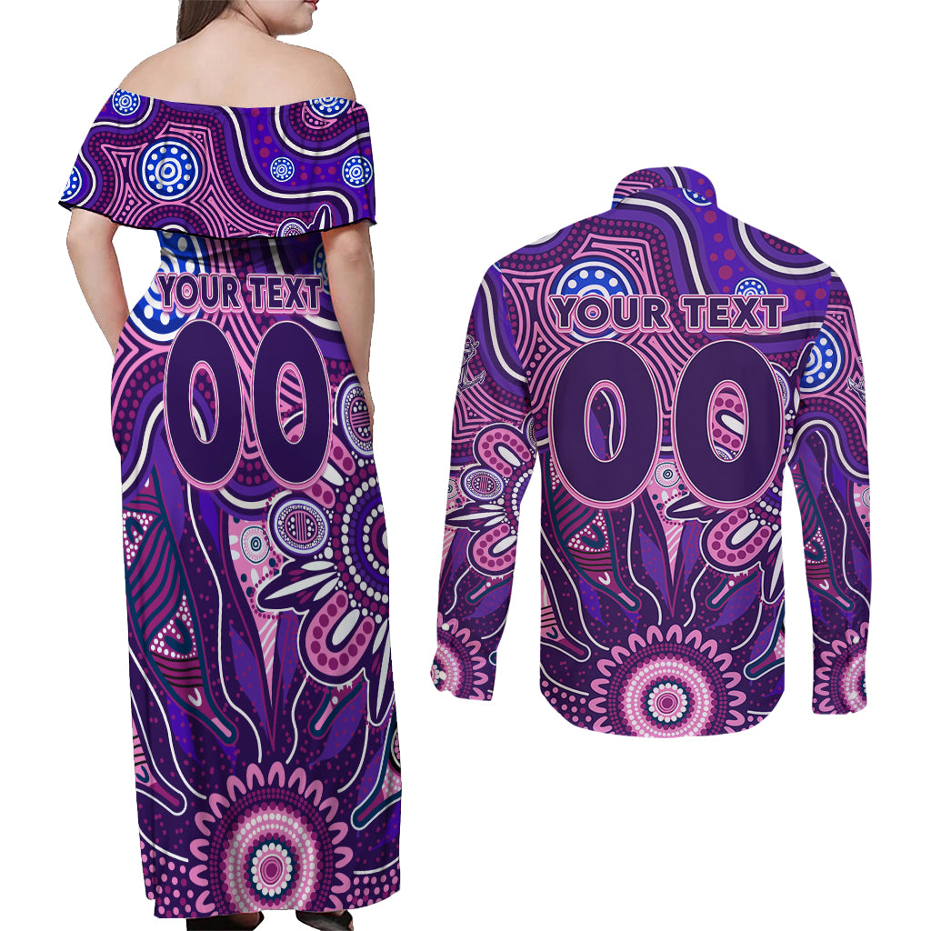 Personalised Freo NAIDOC Week 2024 Couples Matching Off Shoulder Maxi Dress and Long Sleeve Button Shirt Aussie Aboriginal Art