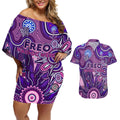 Personalised Freo NAIDOC Week 2024 Couples Matching Off Shoulder Short Dress and Hawaiian Shirt Aussie Aboriginal Art