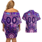Personalised Freo NAIDOC Week 2024 Couples Matching Off Shoulder Short Dress and Hawaiian Shirt Aussie Aboriginal Art