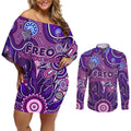 Personalised Freo NAIDOC Week 2024 Couples Matching Off Shoulder Short Dress and Long Sleeve Button Shirt Aussie Aboriginal Art