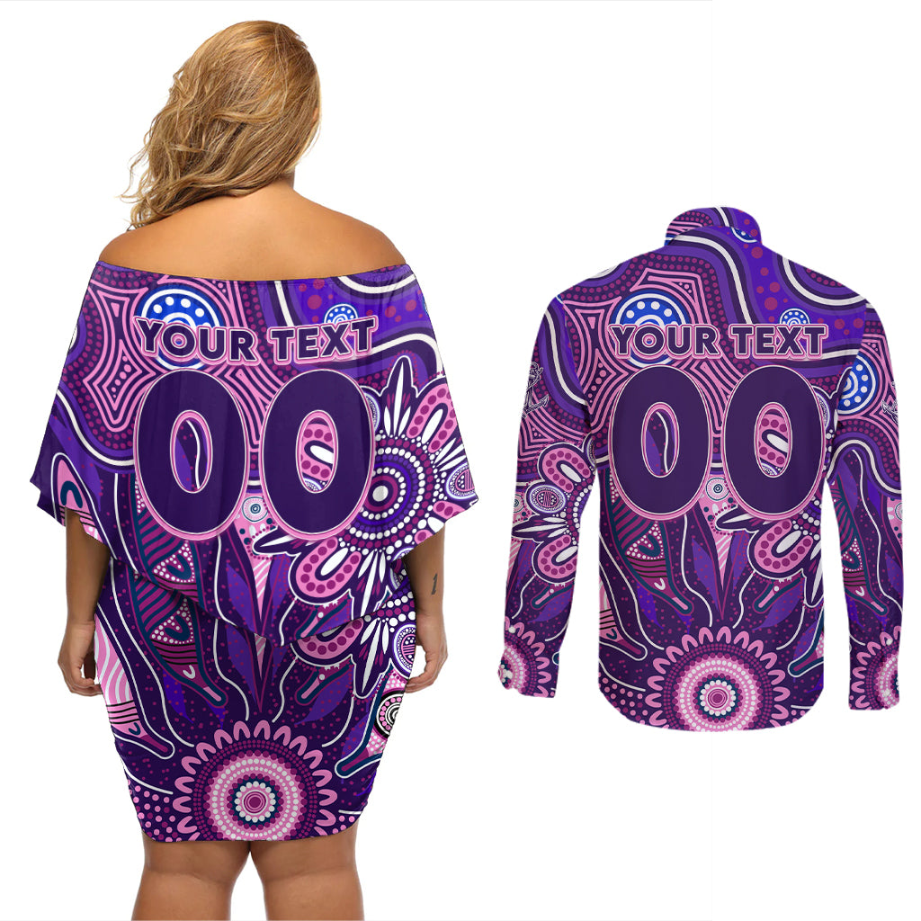 Personalised Freo NAIDOC Week 2024 Couples Matching Off Shoulder Short Dress and Long Sleeve Button Shirt Aussie Aboriginal Art