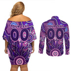 Personalised Freo NAIDOC Week 2024 Couples Matching Off Shoulder Short Dress and Long Sleeve Button Shirt Aussie Aboriginal Art