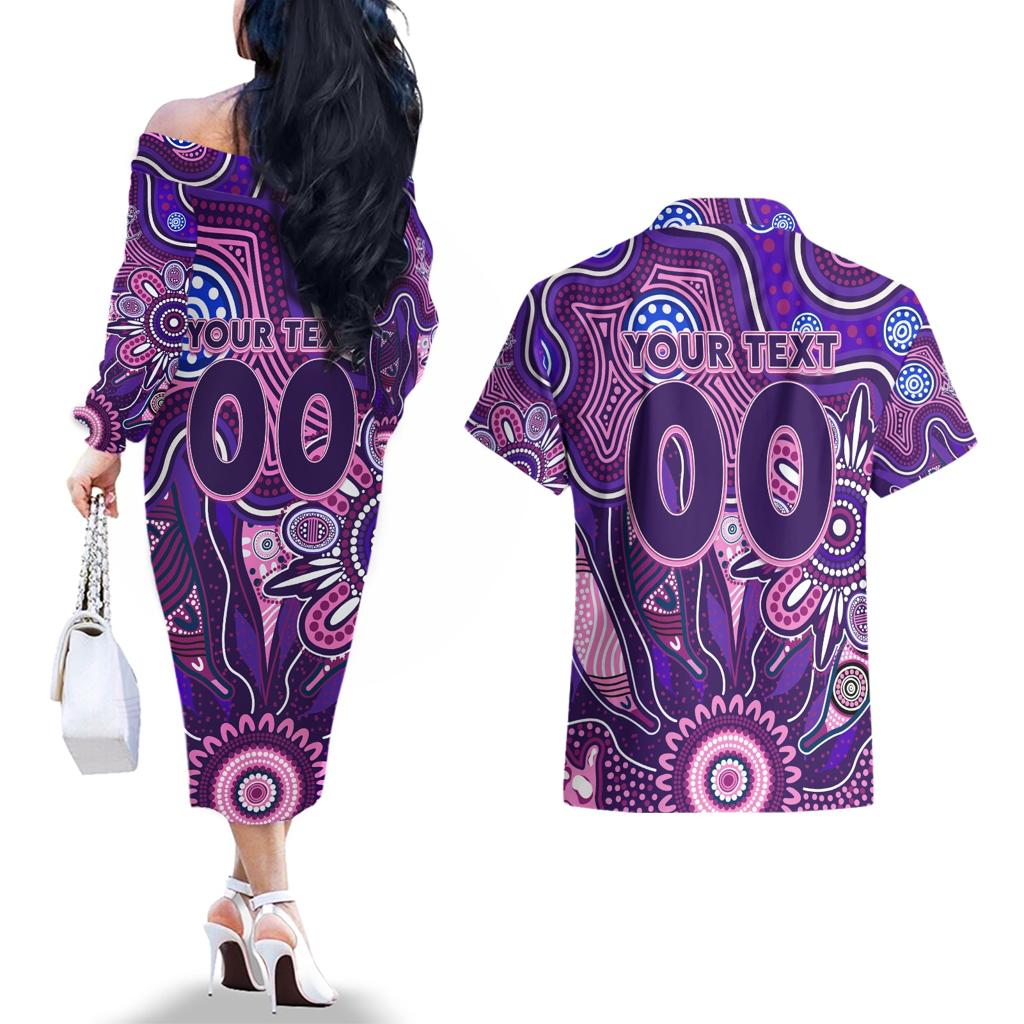 Personalised Freo NAIDOC Week 2024 Couples Matching Off The Shoulder Long Sleeve Dress and Hawaiian Shirt Aussie Aboriginal Art